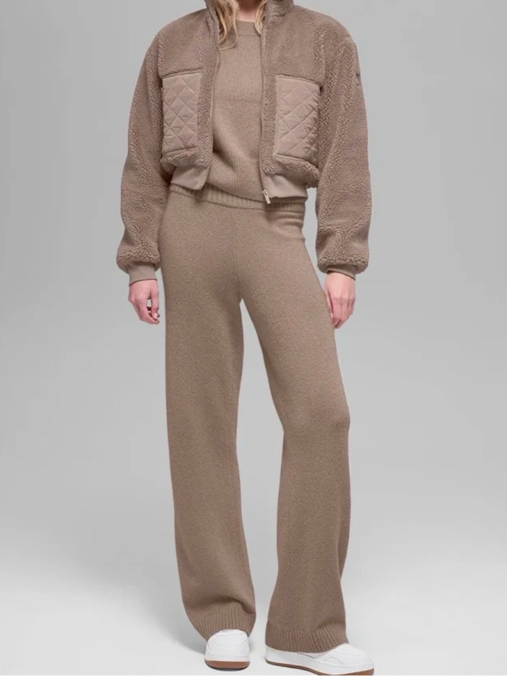 ALO Yoga Taupe Sherpa Teddy Jacket with Quilted Accents - Picture 3 of 4